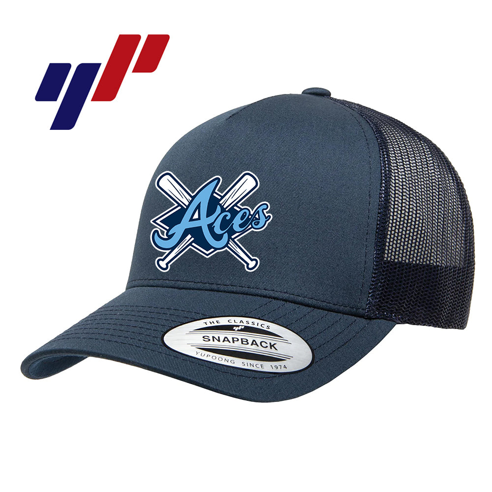 Yupoong 6506 Adult 5-Panel Retro Trucker Cap DTF PRINTED- Aces Baseball