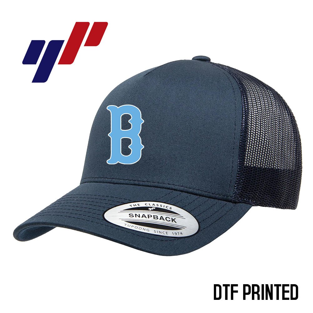 Yupoong 6506 Adult 5-Panel Retro Trucker Cap DTF PRINTED- FCA Blueclaws Baseball