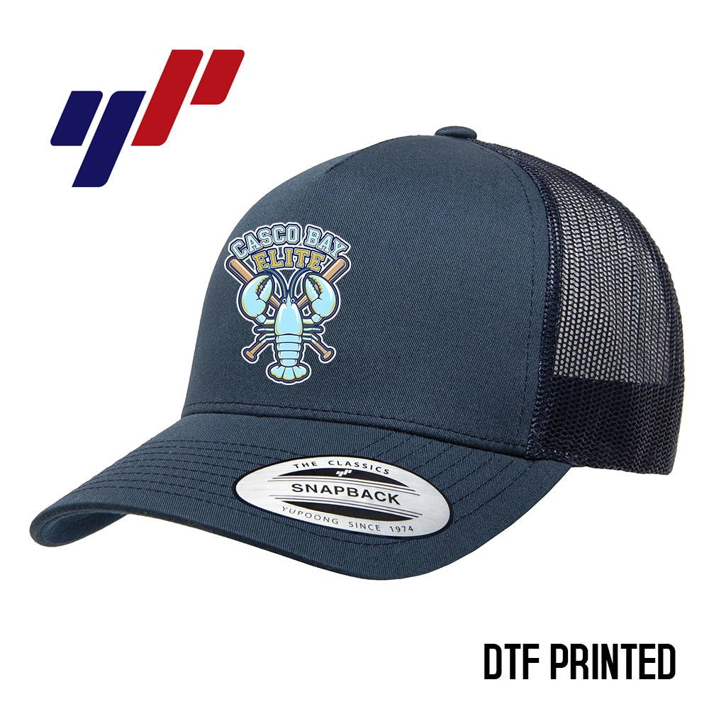 Yupoong 6506 Adult 5-Panel Retro Trucker Cap DTF PRINTED- Casco Bay Elite Baseball