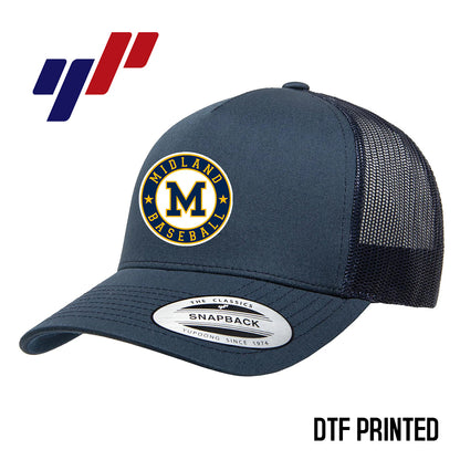 Yupoong 6506 Adult 5-Panel Retro Trucker Cap DTF PRINTED- Midland Baseball