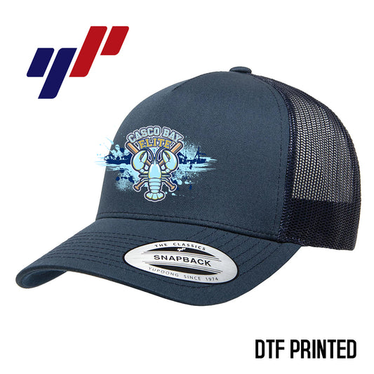 Yupoong 6506 Adult 5-Panel Retro Trucker Cap DTF PRINTED- Casco Bay Elite Baseball
