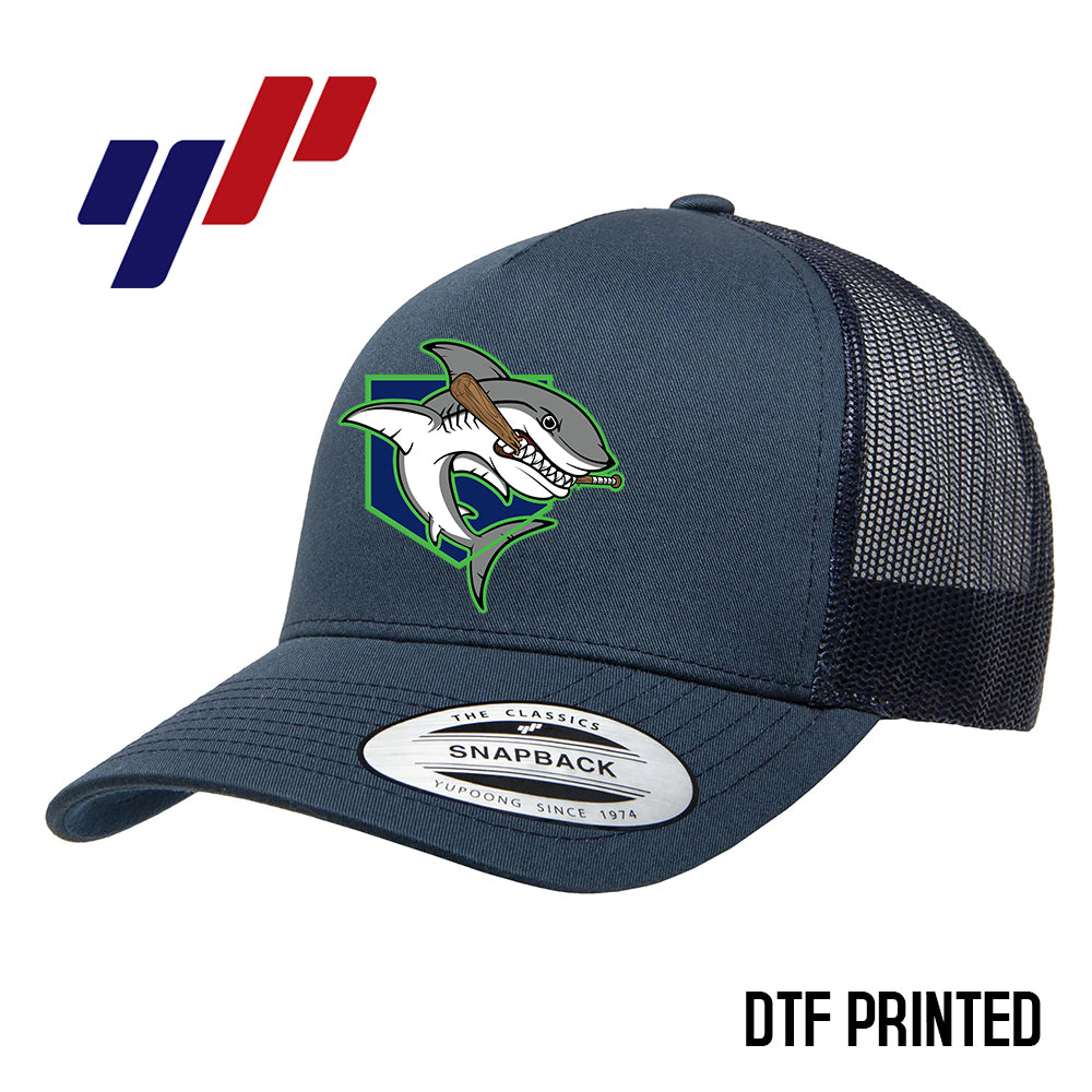 Yupoong 6506 Adult 5-Panel Retro Trucker Cap DTF PRINTED- OBP Land Sharks