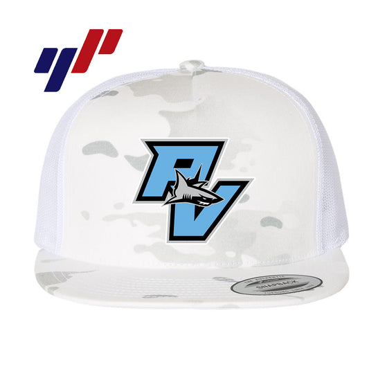 Yupoong 6006 Adult 5-Panel Classic Trucker Hat - DTF PRINTED - PVAA SHARKS Baseball