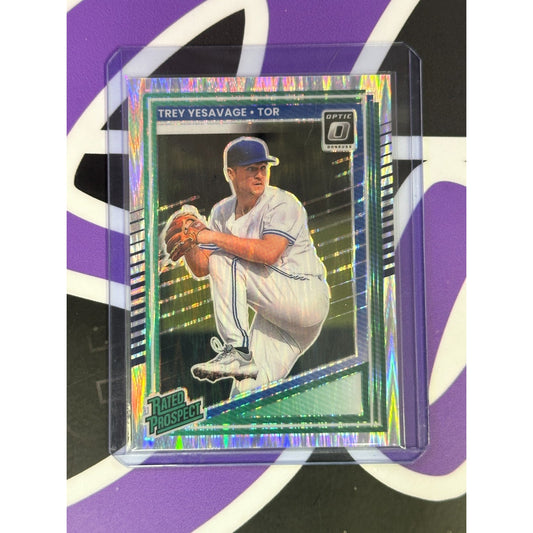2025 Donruss #163 Trey Yesavage Rated Prospect Rare Optic Shock Blue Jays