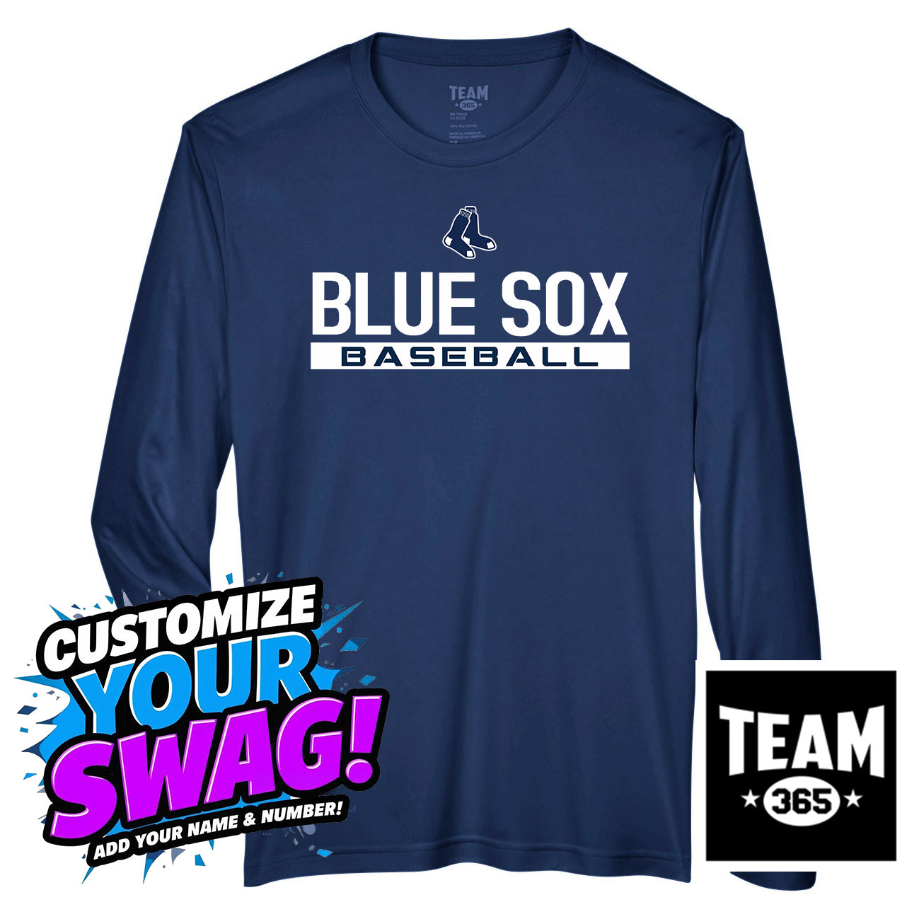Team 365 Youth & Men's Zone Performance Long-Sleeve T-Shirt - Blue Sox Baseball