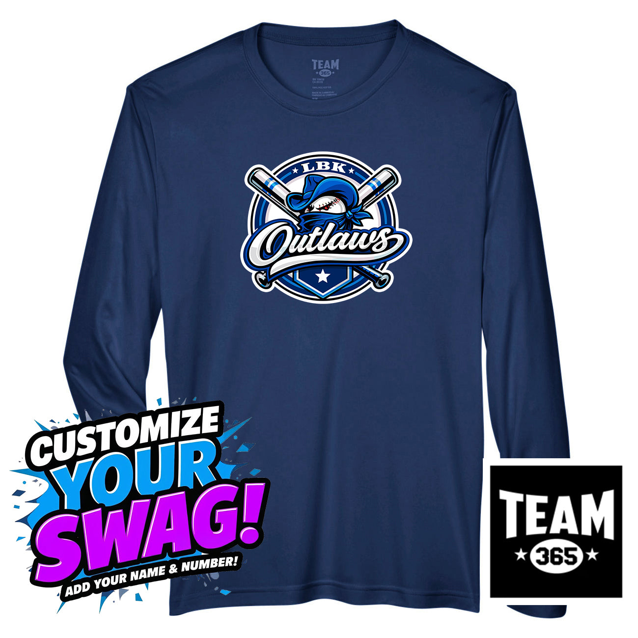 Team 365 Youth & Men's Zone Performance Long-Sleeve T-Shirt - LBK Outlaws Baseball