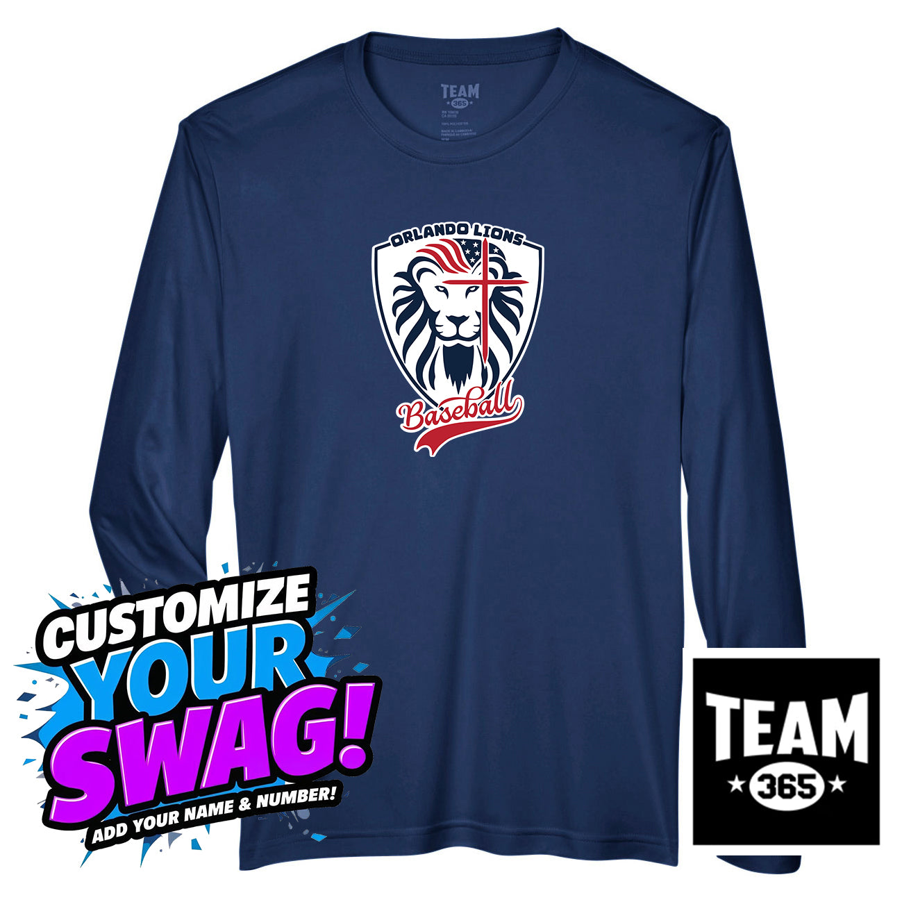 Team 365 Youth & Men's Zone Performance Long-Sleeve T-Shirt - Orlando Lions Baseball