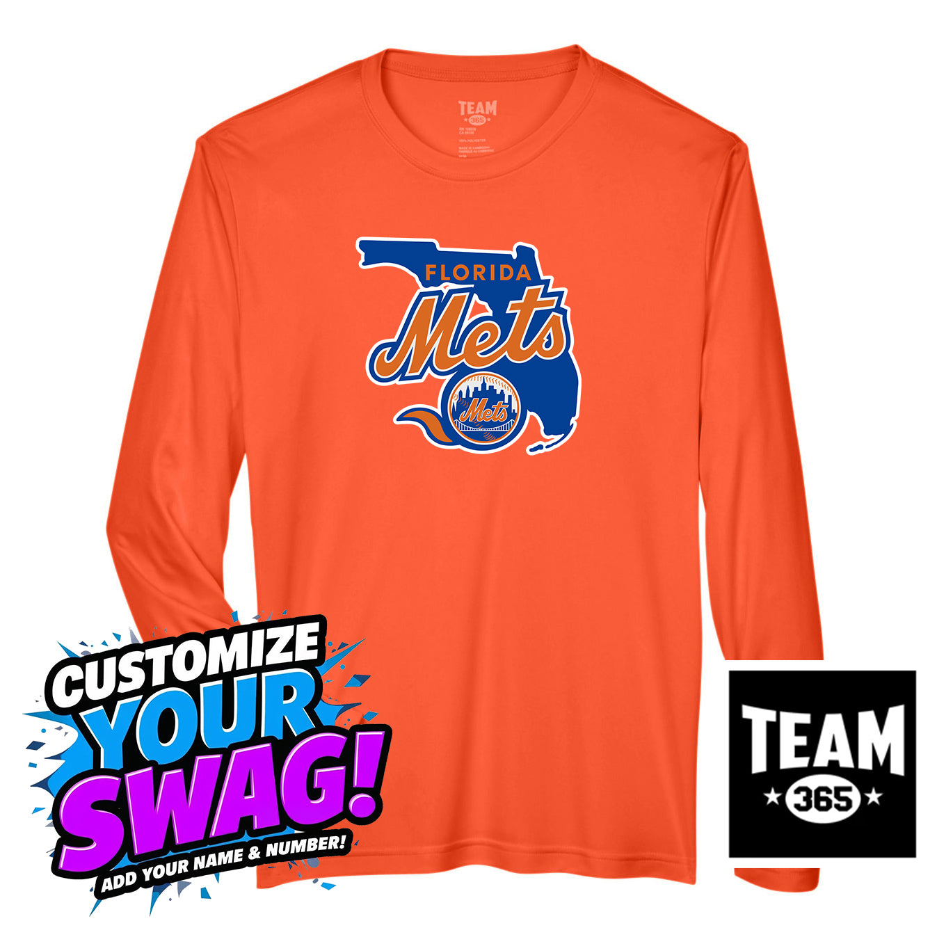 Team 365 Youth & Men's Zone Performance Long-Sleeve T-Shirt - Florida Mets Baseball
