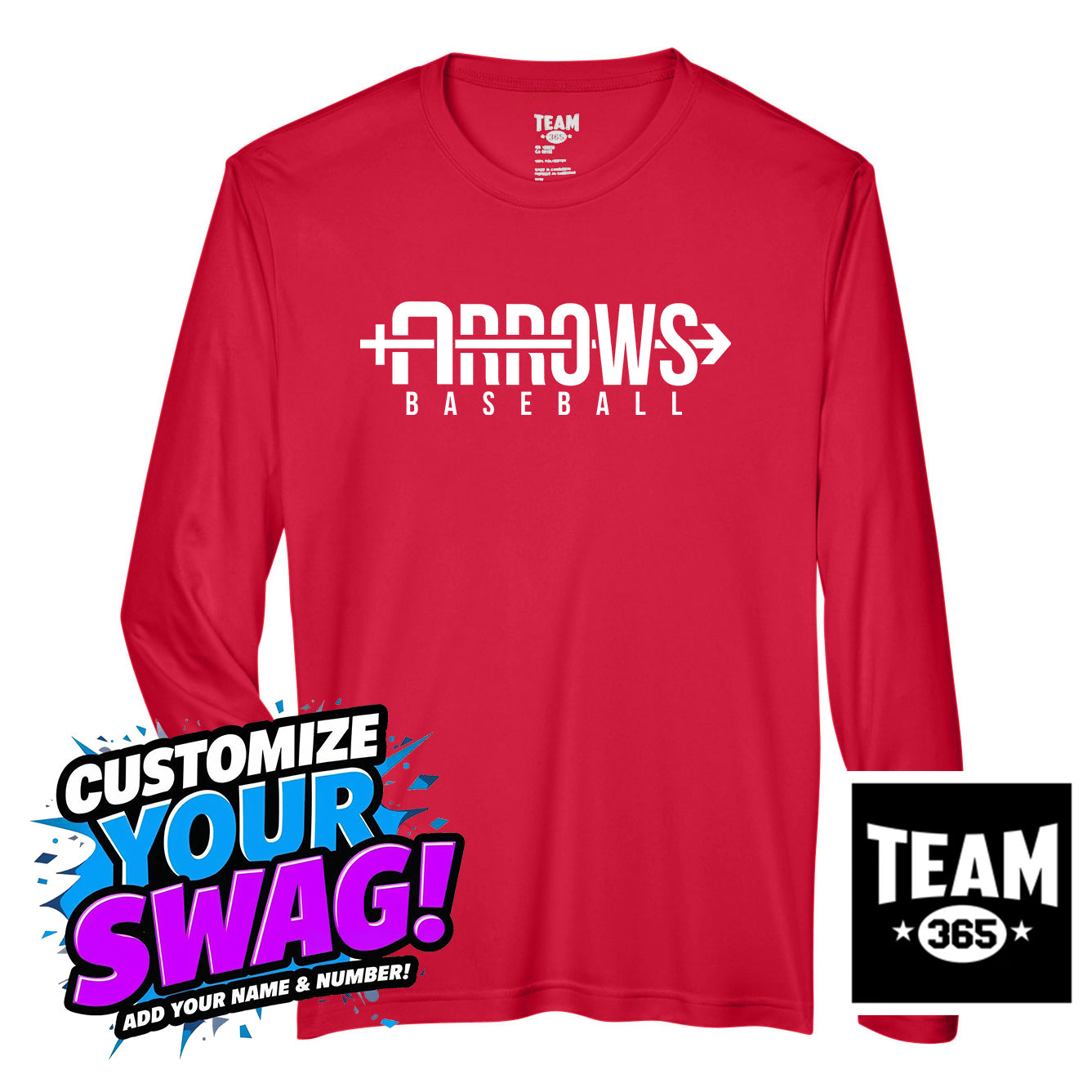 Team 365 Youth & Men's Zone Performance Long-Sleeve T-Shirt - Arrows Baseball