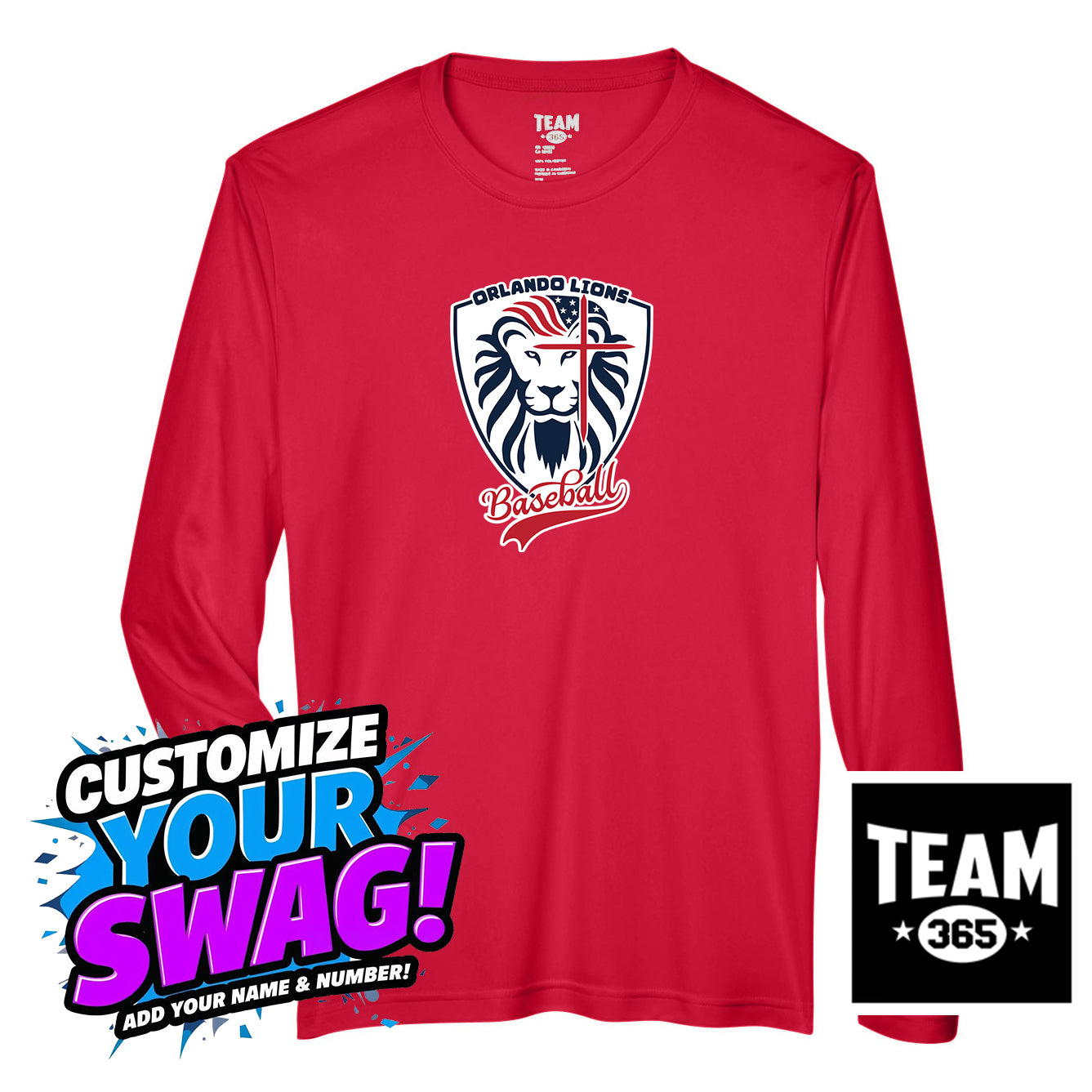 Team 365 Youth & Men's Zone Performance Long-Sleeve T-Shirt - Orlando Lions Baseball