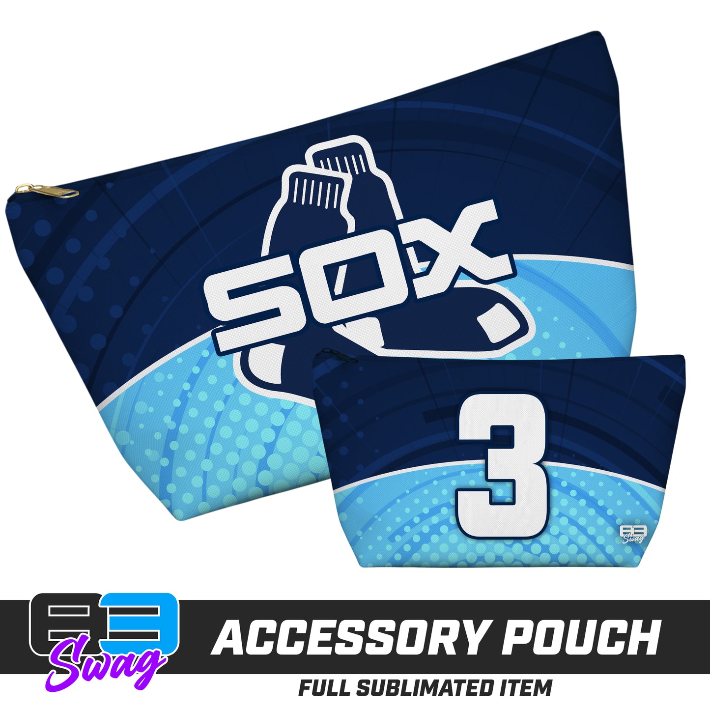 CUSTOM - 7"x12" Accessory Pouch w T-bottom - Blue Sox Baseball
