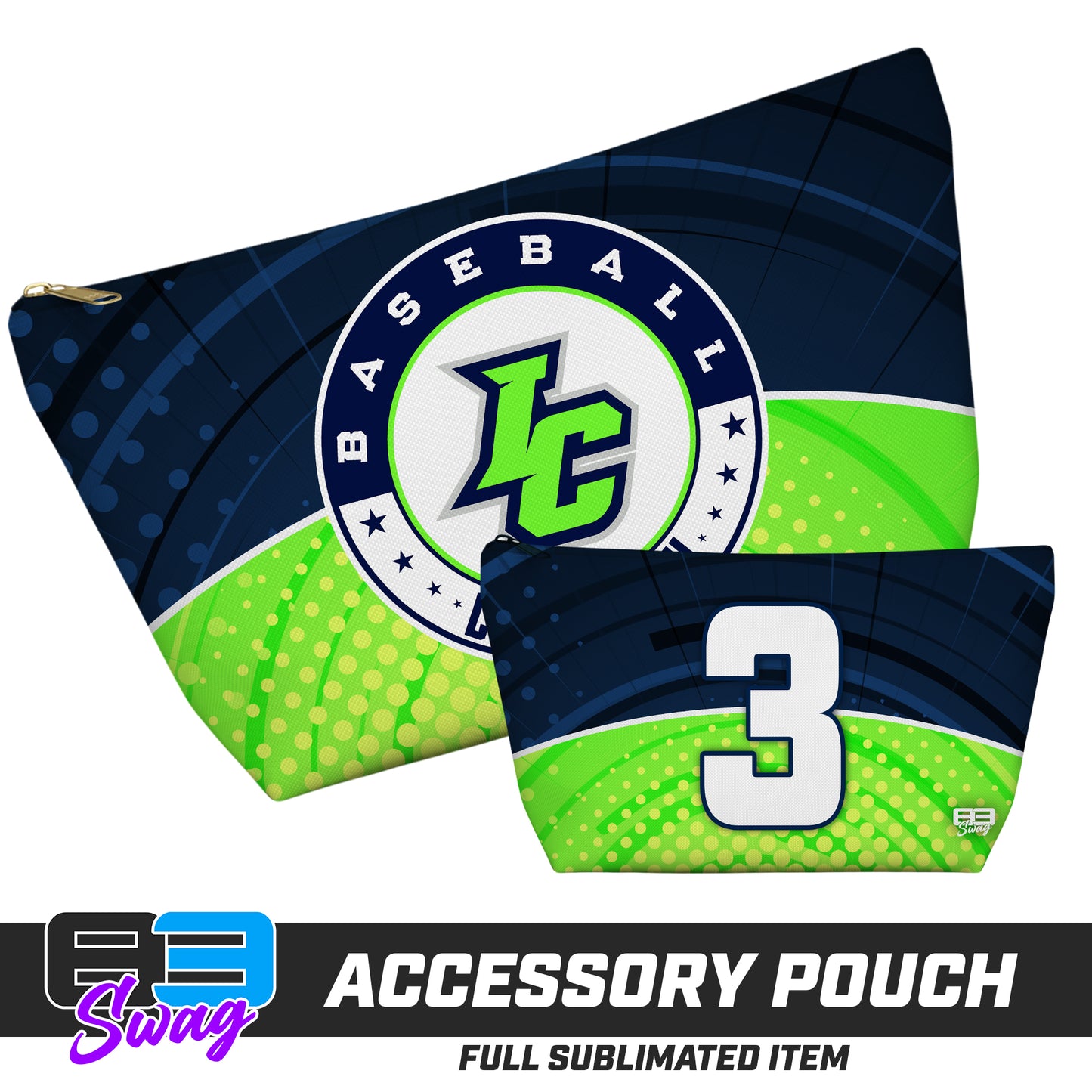 CUSTOM - 7"x12" Accessory Pouch w T-bottom - Indy Clutch Baseball