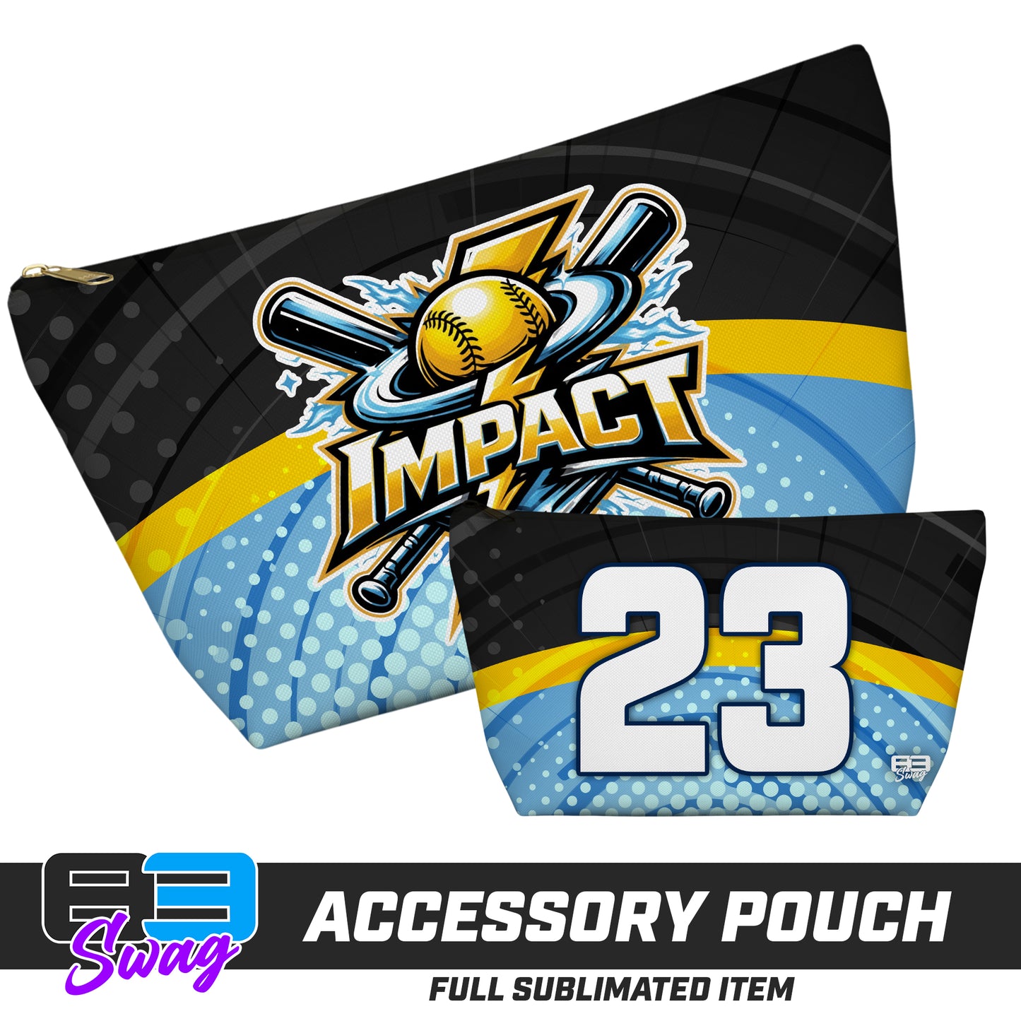 CUSTOM - 7"x12" Accessory Pouch w T-bottom - Impact Softball - Massachusetts