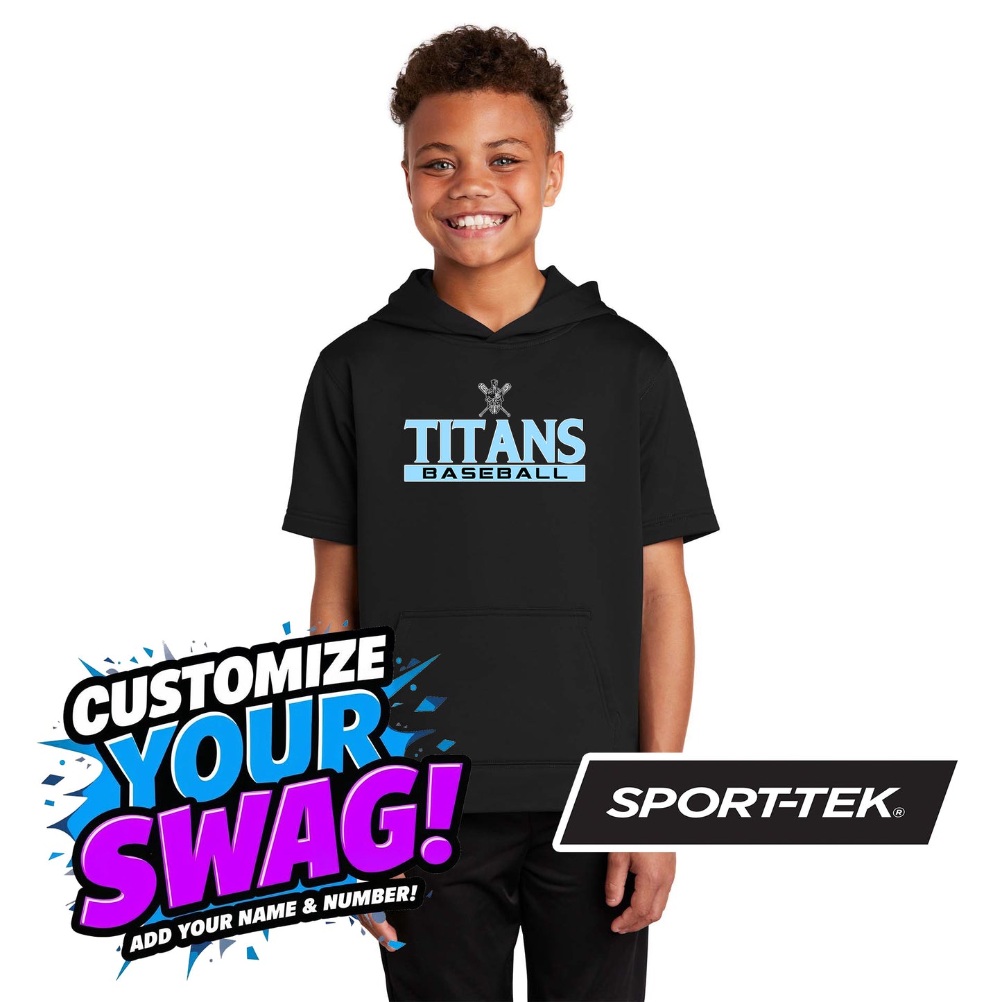 Sport-Tek Youth Sport-Wick Fleece Short Sleeve Hooded Pullover YST251 - St. Johns Titans Baseball