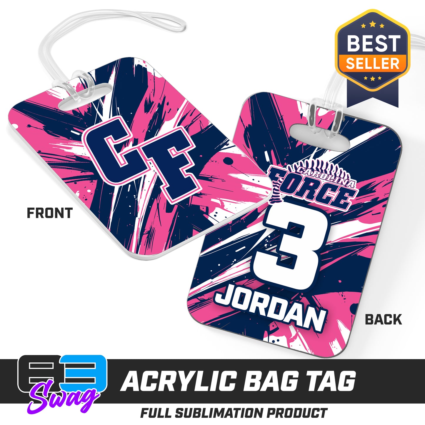 Hard Acrylic Bag Tag - Carolina Force Softball