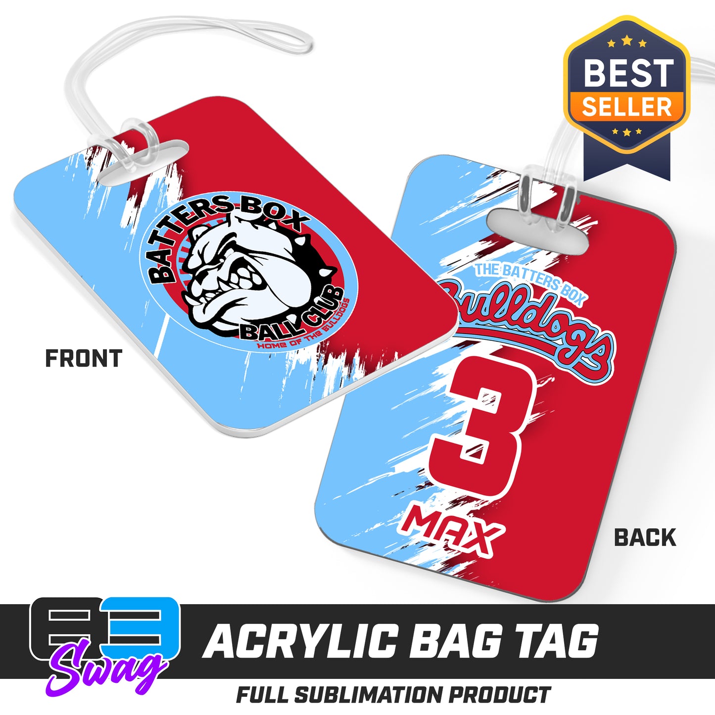 Hard Acrylic Bag Tag - Batters Box Bulldogs Softball