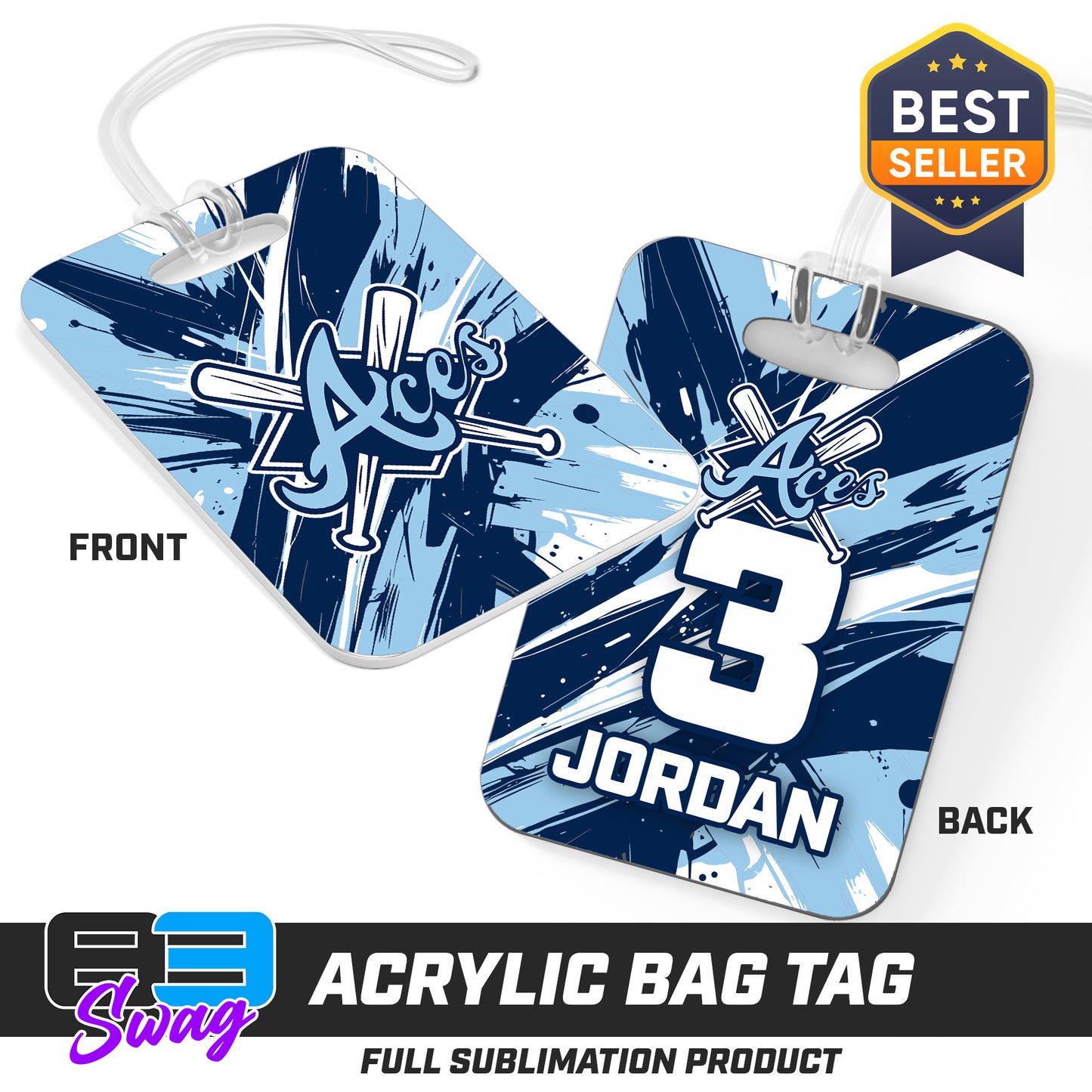 Hard Acrylic Bag Tag - Aces Baseball