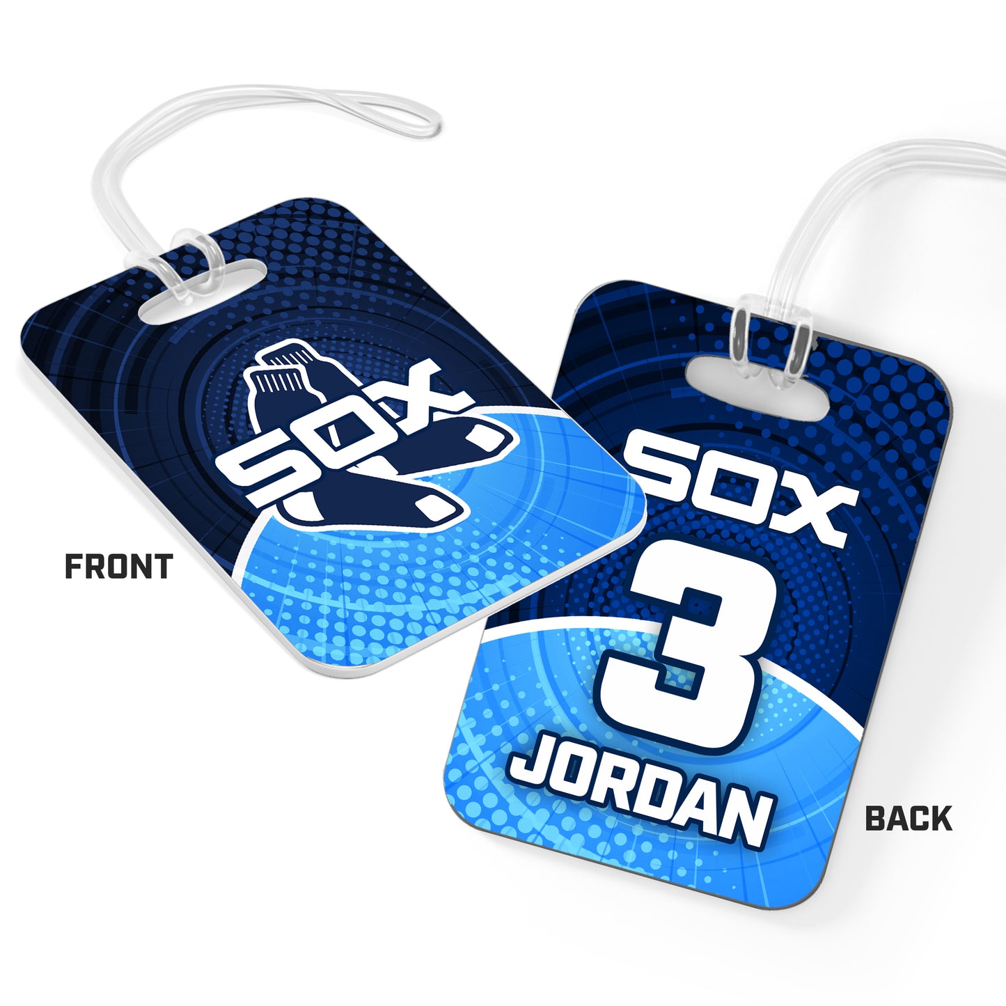 CUSTOM - Hard Acrylic Bag Tag - Blue Sox Baseball