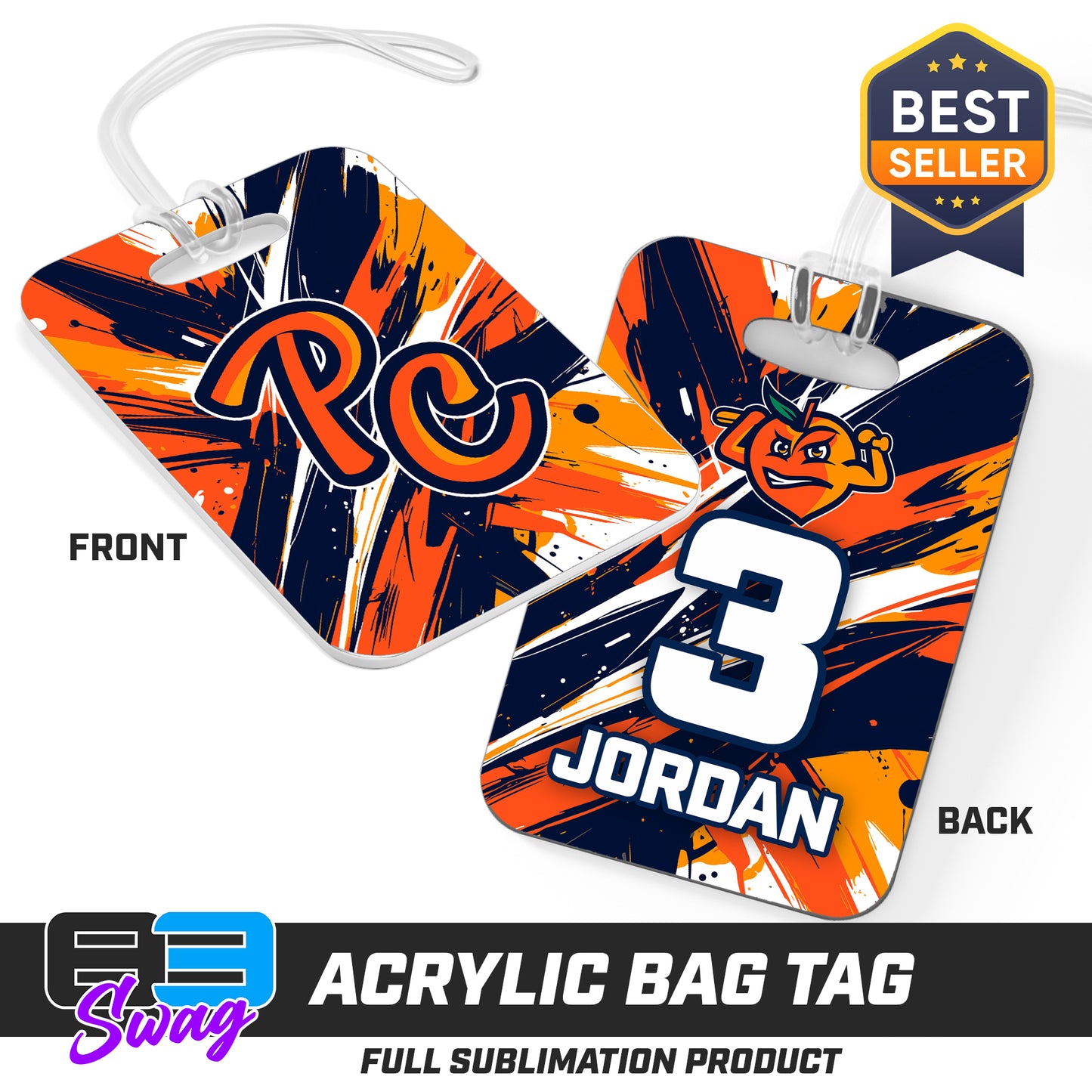 Hard Acrylic Bag Tag - Peach Clobbers Baseball V.26