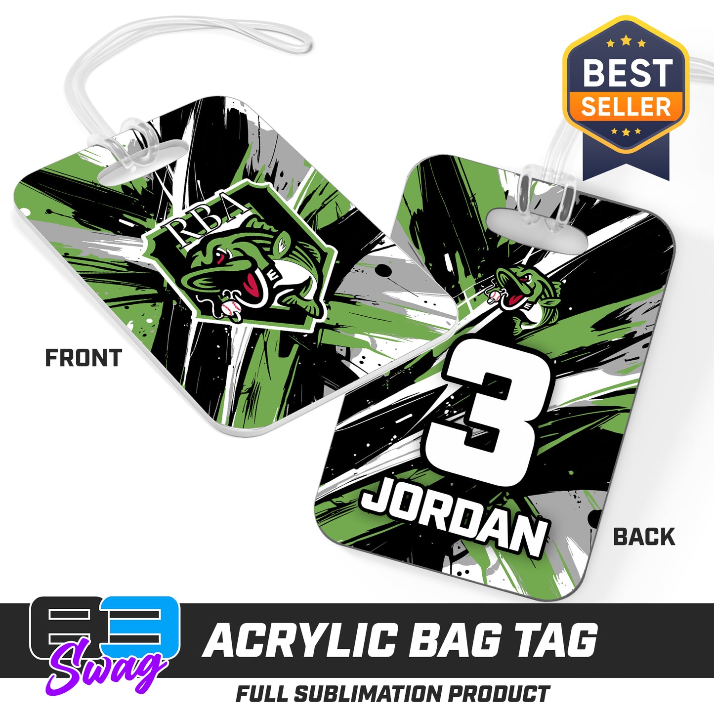 CUSTOM - Hard Acrylic Bag Tag - RBA Stripers Baseball