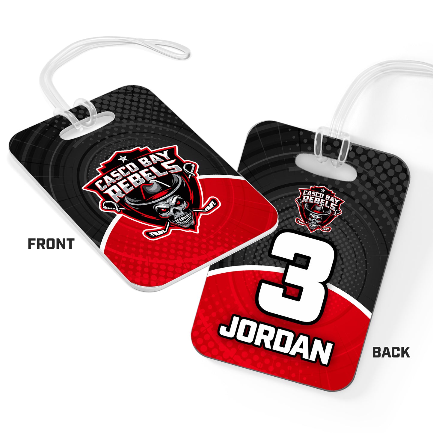 CUSTOM - Hard Acrylic Bag Tag - Casco Bay Rebels Hockey