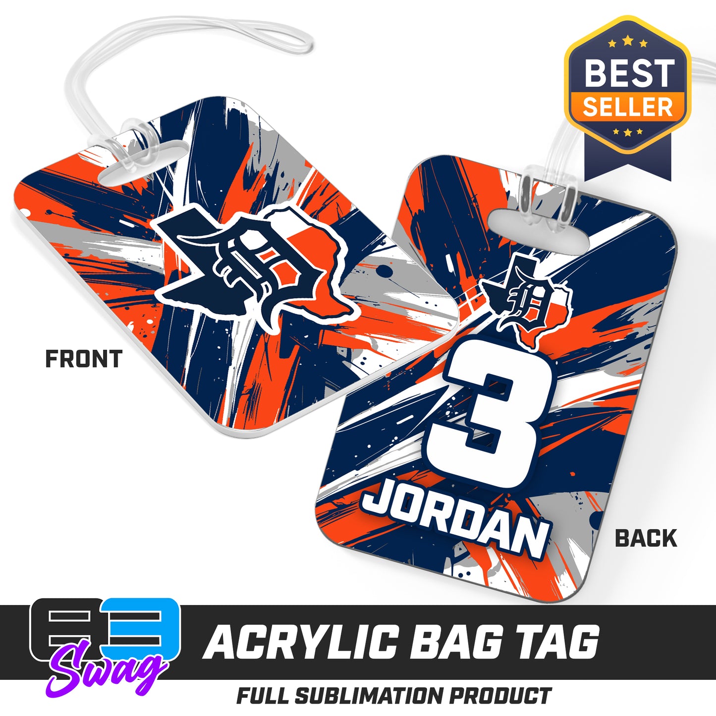 Hard Acrylic Bag Tag - Dallas Tigers Baseball v.26