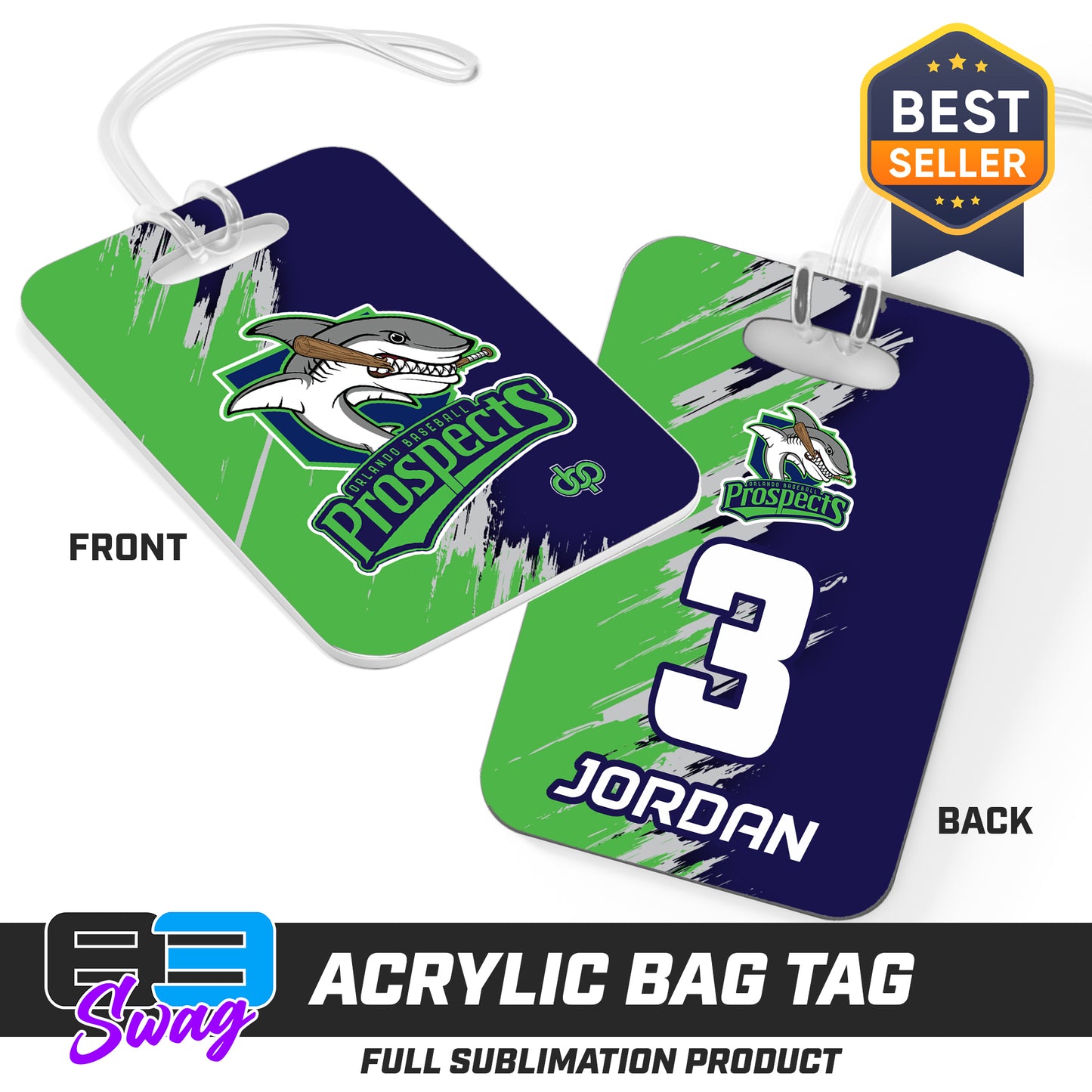 Hard Acrylic Bag Tag - Orlando Baseball Prospects - Land Sharks