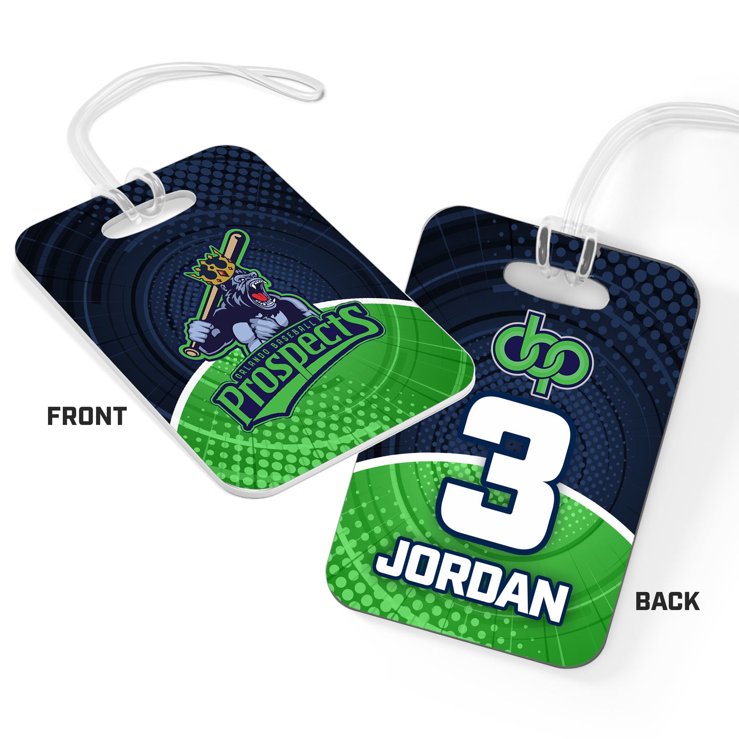 CUSTOM - Hard Acrylic Bag Tag - Orlando Baseball Prospects - OBP - Gorilla Kings