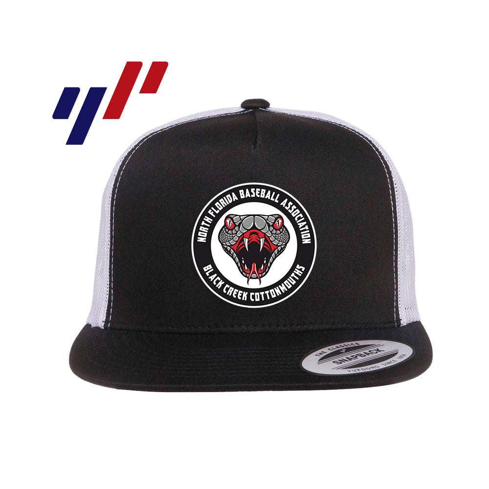 Yupoong 6006 Adult 5-Panel Classic Trucker Hat - DTF PRINTED - Black Creek Cottonmouths