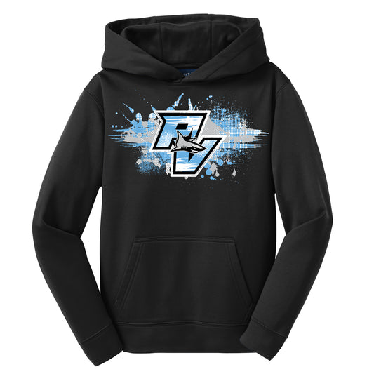 GLITCH - Sport-Tek Youth Sport-Wick Fleece Hooded Pullover YST244 - PVAA Sharks Baseball