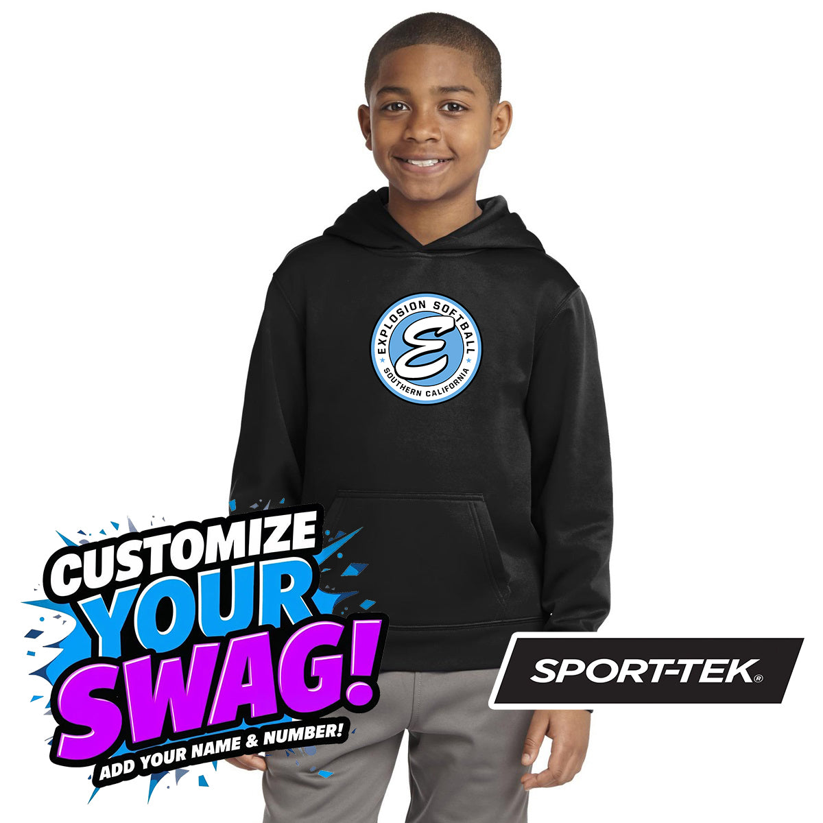 Sport-Tek Youth Sport-Wick Fleece Hooded Pullover YST244 - Explosion Softball