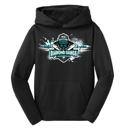 GLITCH - Sport-Tek Youth Sport-Wick Fleece Hooded Pullover YST244 - Diamond Dawgs Baseball