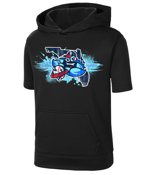 GLITCH - Sport-Tek Youth Sport-Wick Fleece Short Sleeve Hooded Pullover YST251 - FCA Blueclaws Baseball