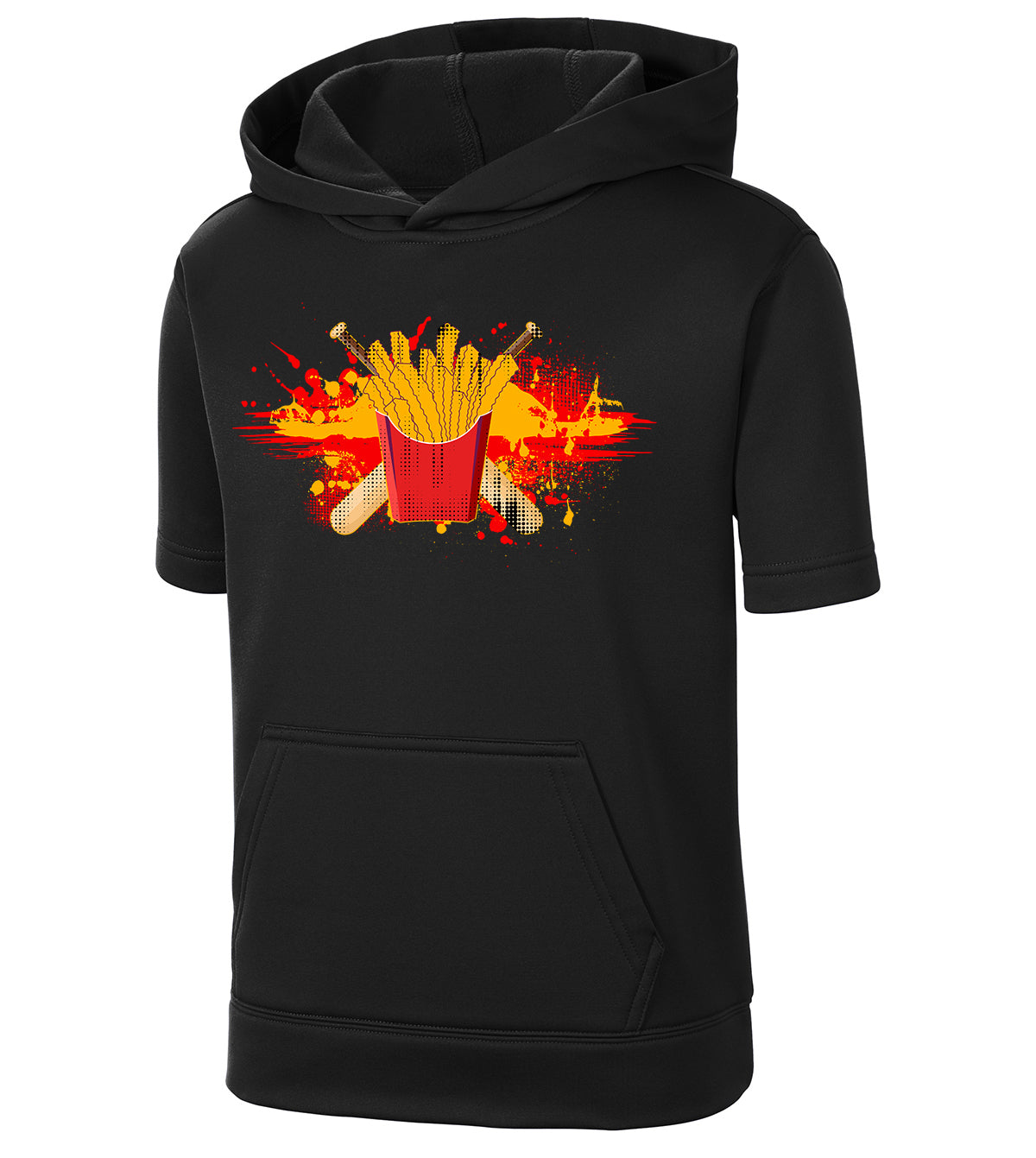 GLITCH - Sport-Tek Youth Sport-Wick Fleece Short Sleeve Hooded Pullover YST251 - Team Rally Fries Baseball