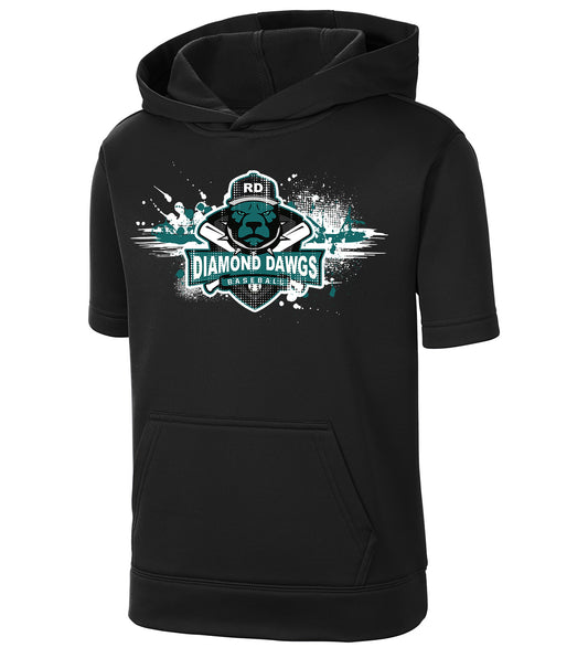 GLITCH - Sport-Tek Youth Sport-Wick Fleece Short Sleeve Hooded Pullover YST251 - Diamond Dawgs Baseball
