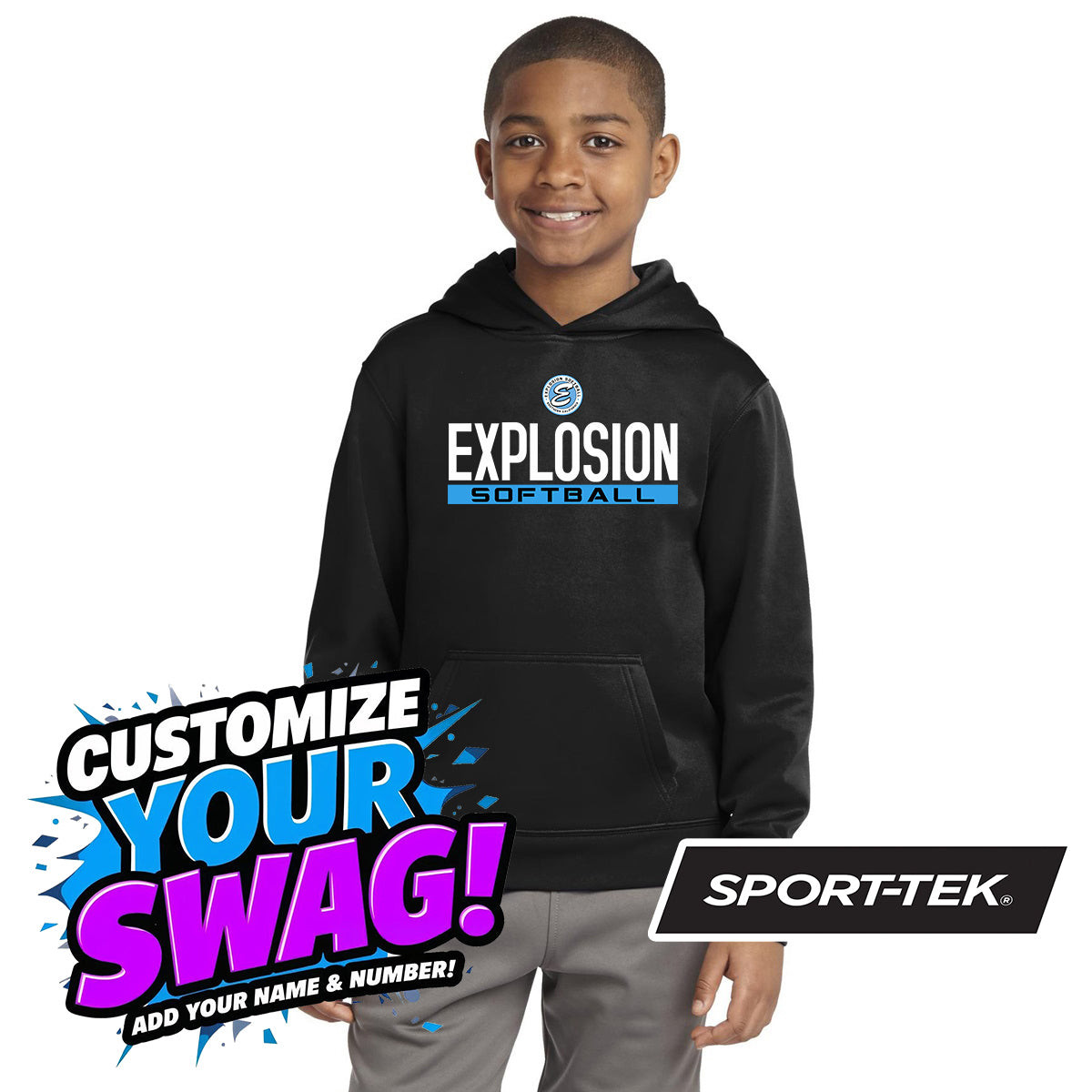 Sport-Tek Youth Sport-Wick Fleece Hooded Pullover YST244 - Explosion Softball