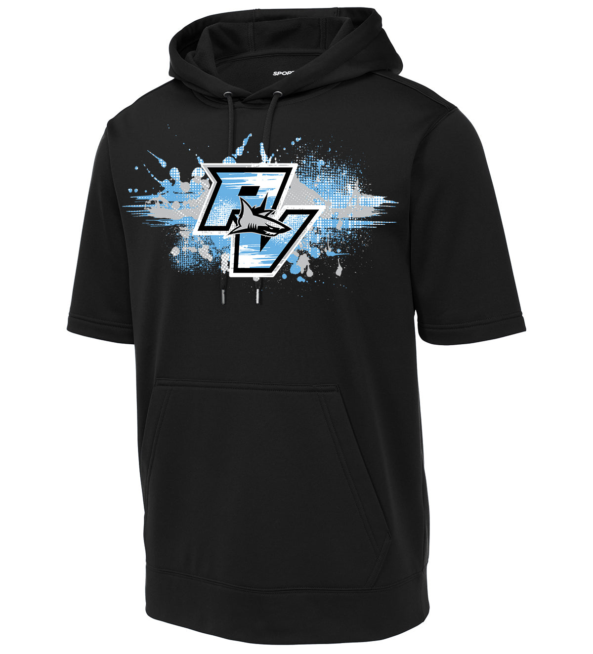 GLITCH - Sport-Tek Sport-Wick Fleece Short Sleeve Hooded Pullover ST251 - PVAA Sharks Baseball