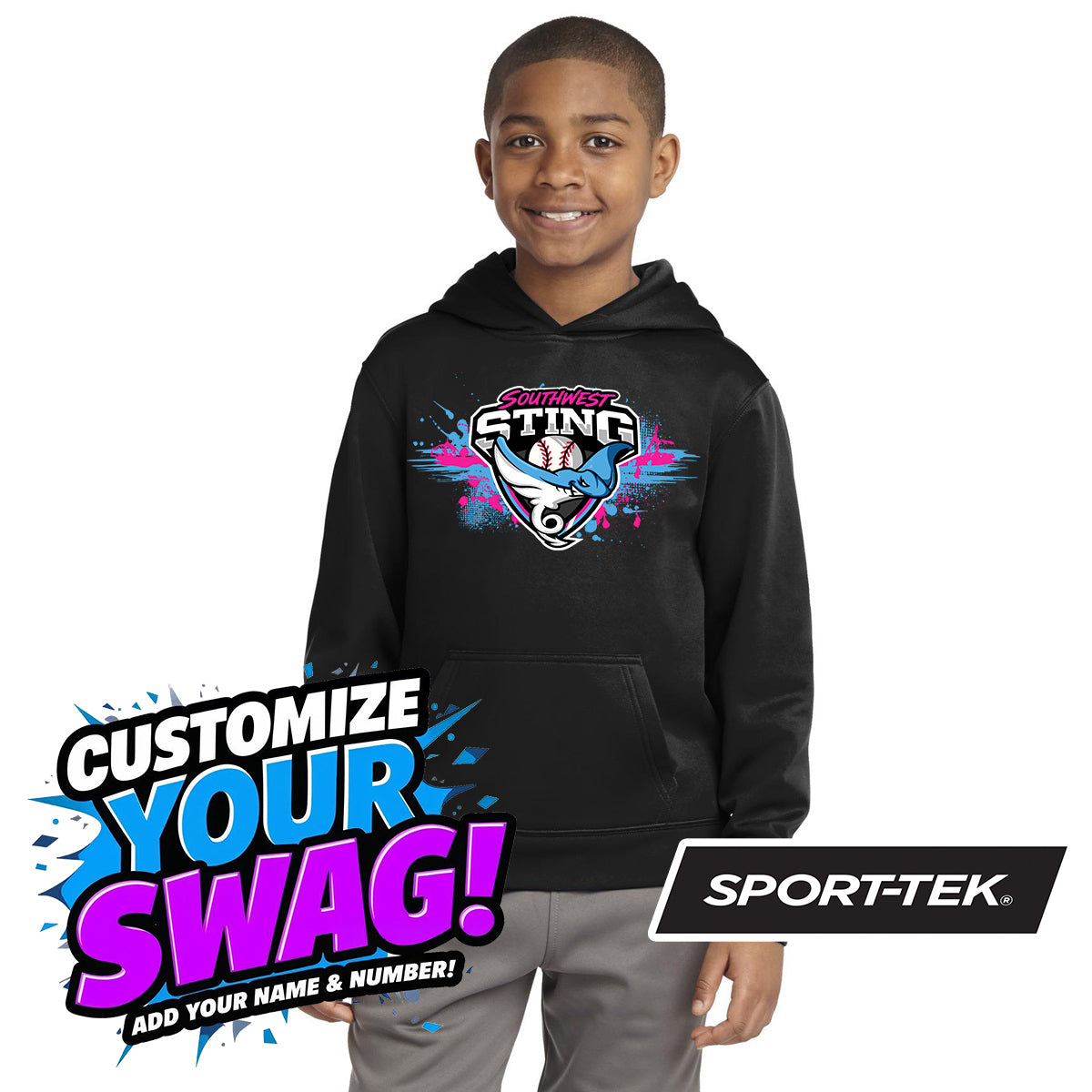 Sport-Tek Youth Sport-Wick Fleece Hooded Pullover YST244 - Southwest Sting Baseball