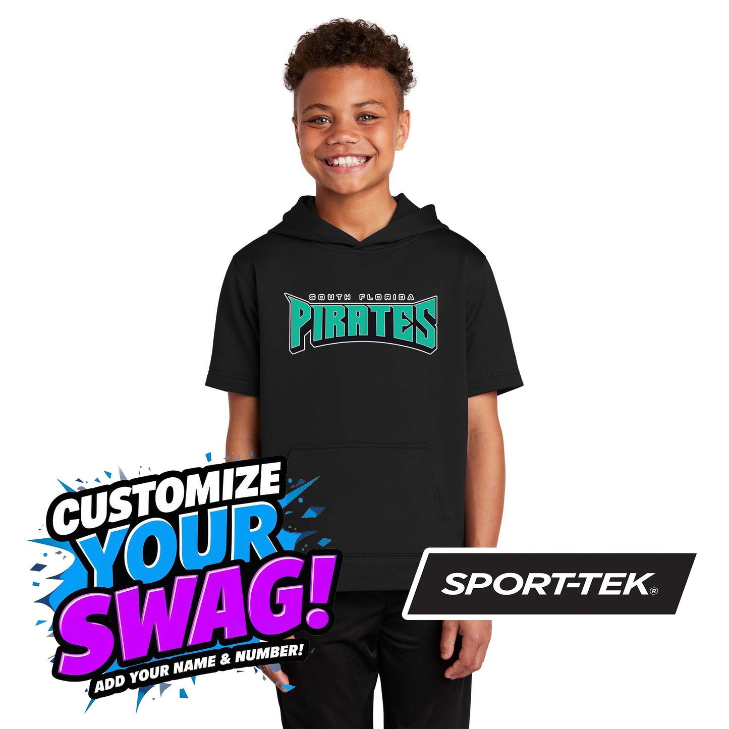 Sport-Tek Youth Sport-Wick Fleece Short Sleeve Hooded Pullover YST251 - South Florida Pirates
