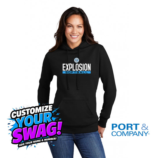 Port & Company Women's Core Fleece Pullover Hooded Sweatshirt LPC78H -Explosion Softball
