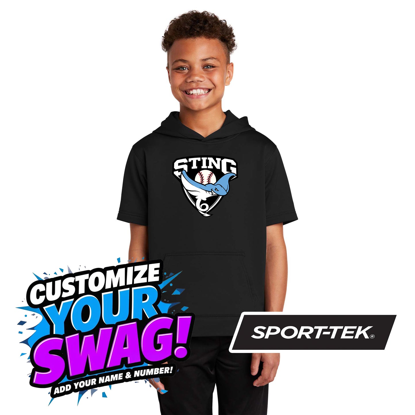 Sport-Tek Youth Sport-Wick Fleece Short Sleeve Hooded Pullover YST251 - Southwest Sting Baseball