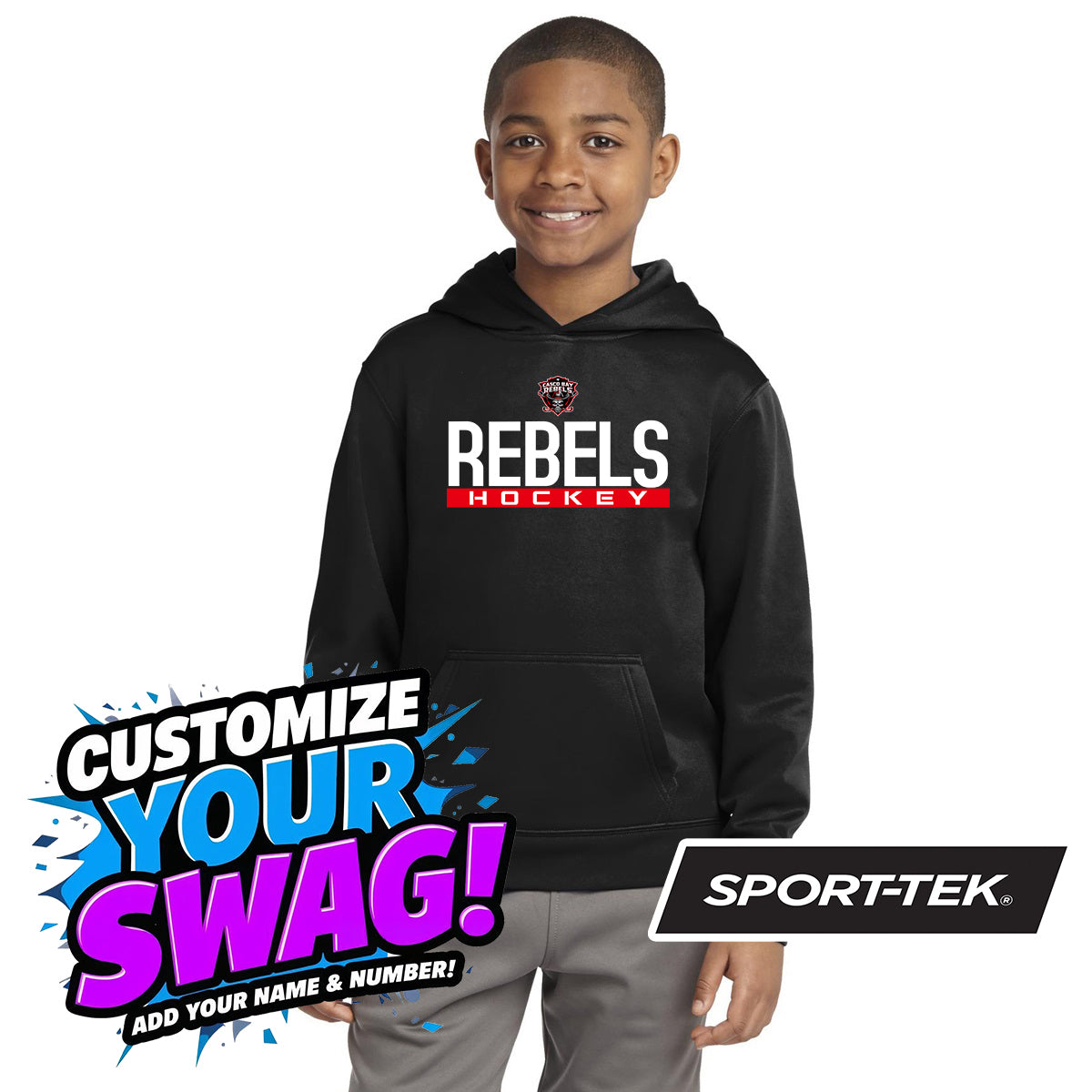 Sport-Tek Youth Sport-Wick Fleece Hooded Pullover YST244 - Casco Bay Rebels Hockey