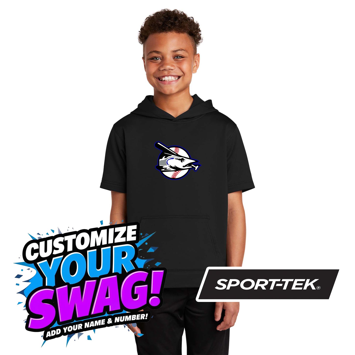 Sport-Tek Youth Sport-Wick Fleece Short Sleeve Hooded Pullover - Jax Beach Baseball