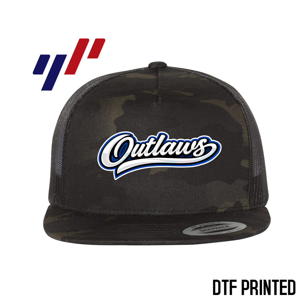 Yupoong 6006 Adult 5-Panel Classic Trucker Hat - DTF PRINTED - LBK Outlaws Baseball