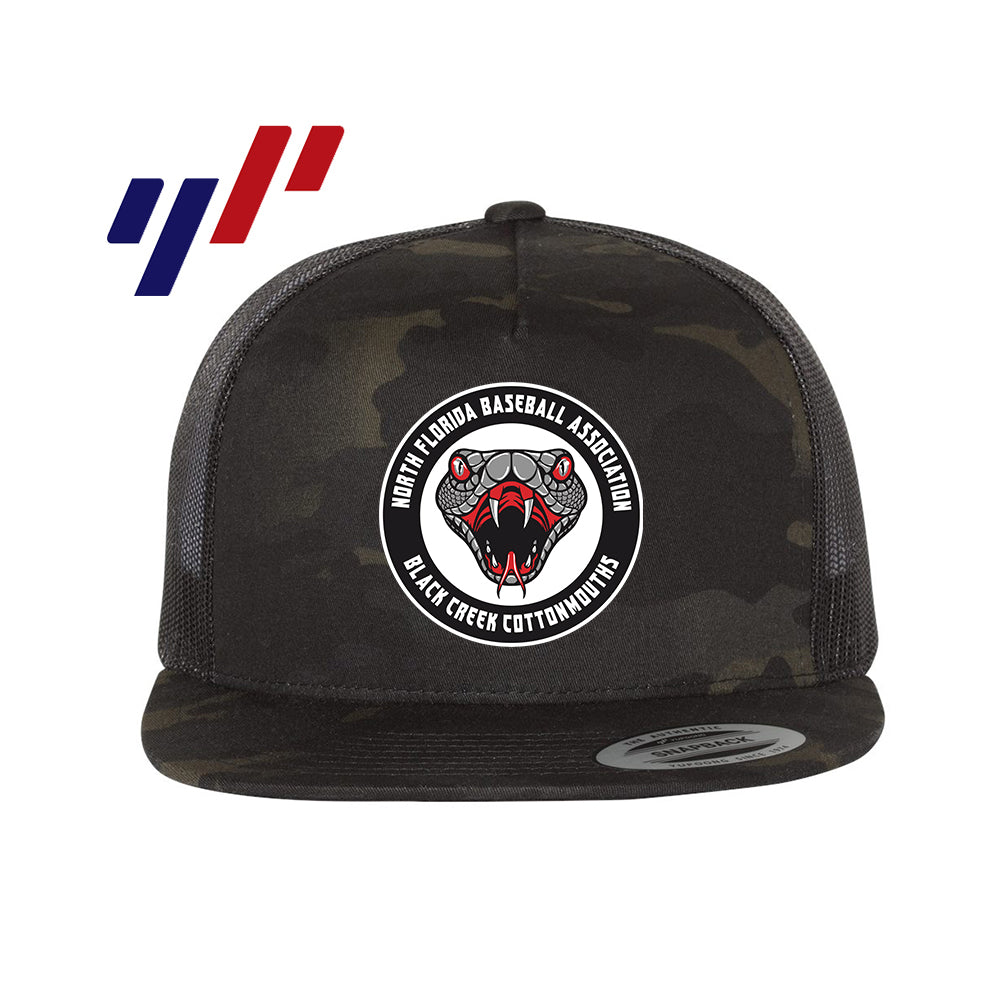Yupoong 6006 Adult 5-Panel Classic Trucker Hat - DTF PRINTED - Black Creek Cottonmouths