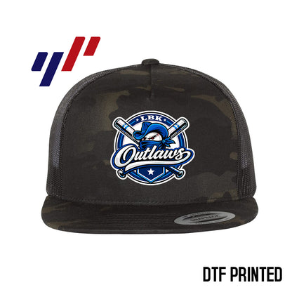 Yupoong 6006 Adult 5-Panel Classic Trucker Hat - DTF PRINTED - LBK Outlaws Baseball