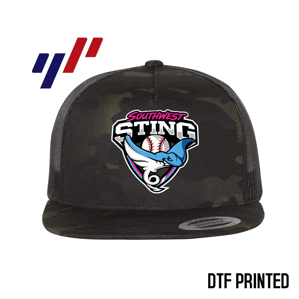 Yupoong 6006 Adult 5-Panel Classic Trucker Hat - DTF PRINTED - Southwest Sting Baseball