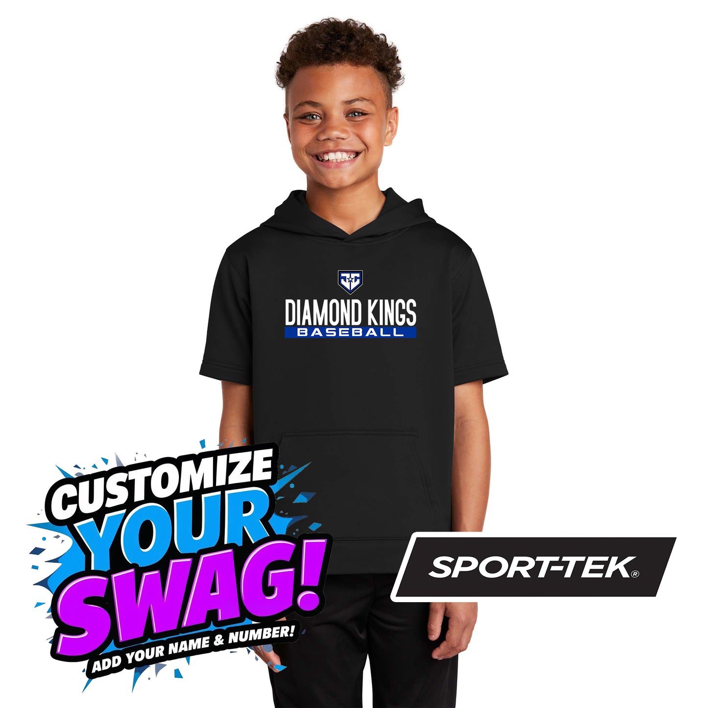 Sport-Tek Youth Sport-Wick Fleece Short Sleeve Hooded Pullover YST251 - JCB Diamond Kings Baseball