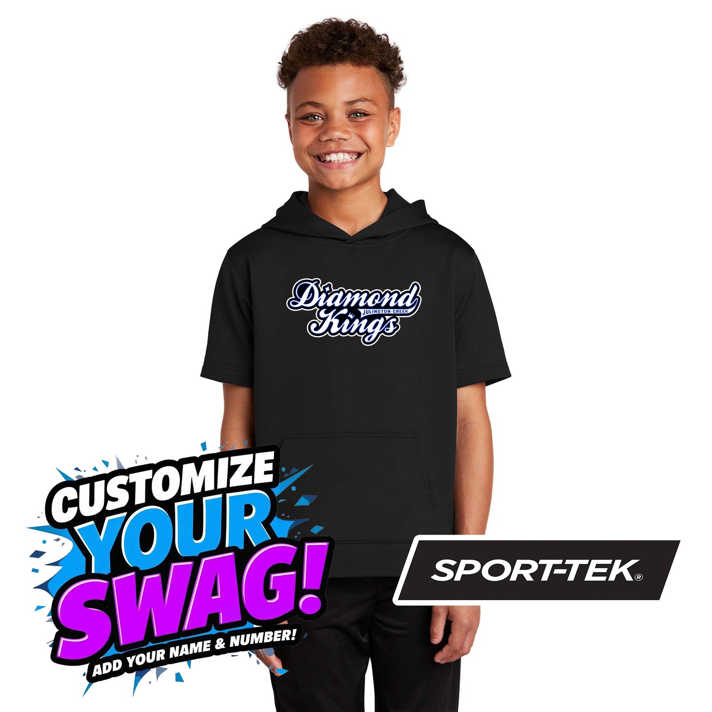 Sport-Tek Youth Sport-Wick Fleece Short Sleeve Hooded Pullover YST251 - JCB Diamond Kings Baseball