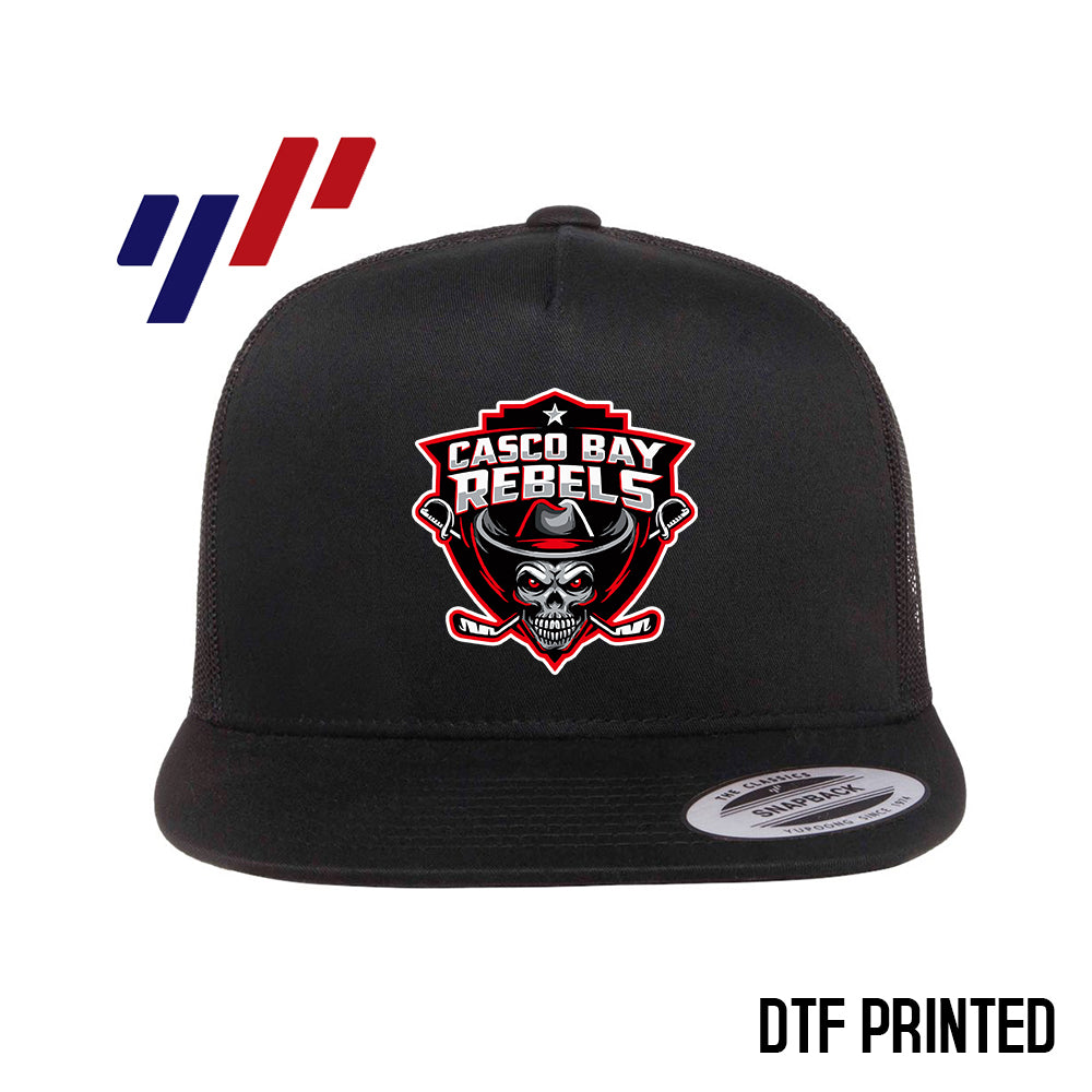 Yupoong 6006 Adult 5-Panel Classic Trucker Hat - DTF PRINTED - Casco Bay Rebels Hockey